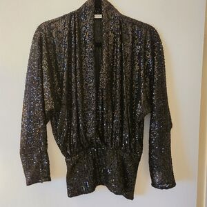 Zara Black Sequin Draped Blouse 🖤